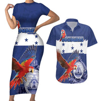 Honduras Independence Day Couples Matching Short Sleeve Bodycon Dress and Hawaiian Shirt Scarlet Macaw Flag Style - Wonder Print Shop
