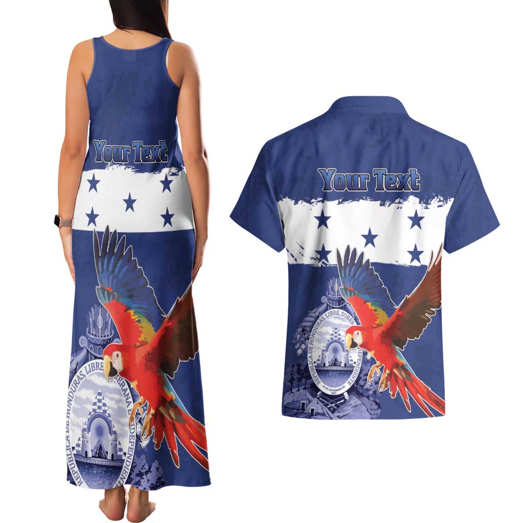 Honduras Independence Day Couples Matching Tank Maxi Dress and Hawaiian Shirt Scarlet Macaw Flag Style - Wonder Print Shop