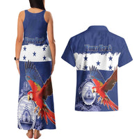 Honduras Independence Day Couples Matching Tank Maxi Dress and Hawaiian Shirt Scarlet Macaw Flag Style - Wonder Print Shop