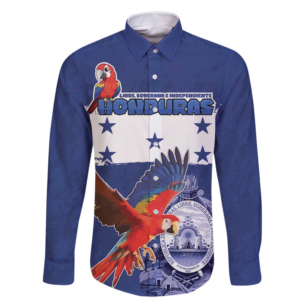 Honduras Independence Day Family Matching Long Sleeve Bodycon Dress and Hawaiian Shirt Scarlet Macaw Flag Style - Wonder Print Shop
