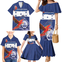 Honduras Independence Day Family Matching Mermaid Dress and Hawaiian Shirt Scarlet Macaw Flag Style - Wonder Print Shop