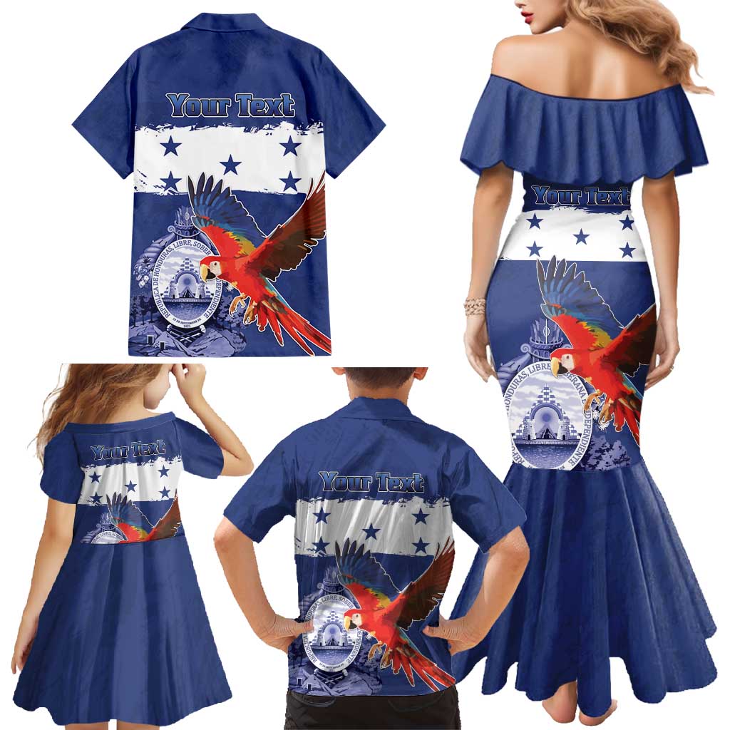 Honduras Independence Day Family Matching Mermaid Dress and Hawaiian Shirt Scarlet Macaw Flag Style - Wonder Print Shop