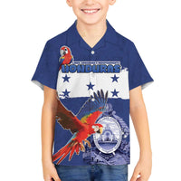 Honduras Independence Day Family Matching Off The Shoulder Long Sleeve Dress and Hawaiian Shirt Scarlet Macaw Flag Style - Wonder Print Shop