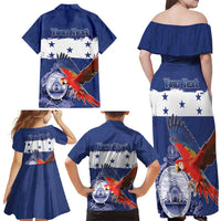 Honduras Independence Day Family Matching Off Shoulder Maxi Dress and Hawaiian Shirt Scarlet Macaw Flag Style - Wonder Print Shop