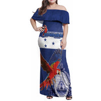 Honduras Independence Day Family Matching Off Shoulder Maxi Dress and Hawaiian Shirt Scarlet Macaw Flag Style - Wonder Print Shop