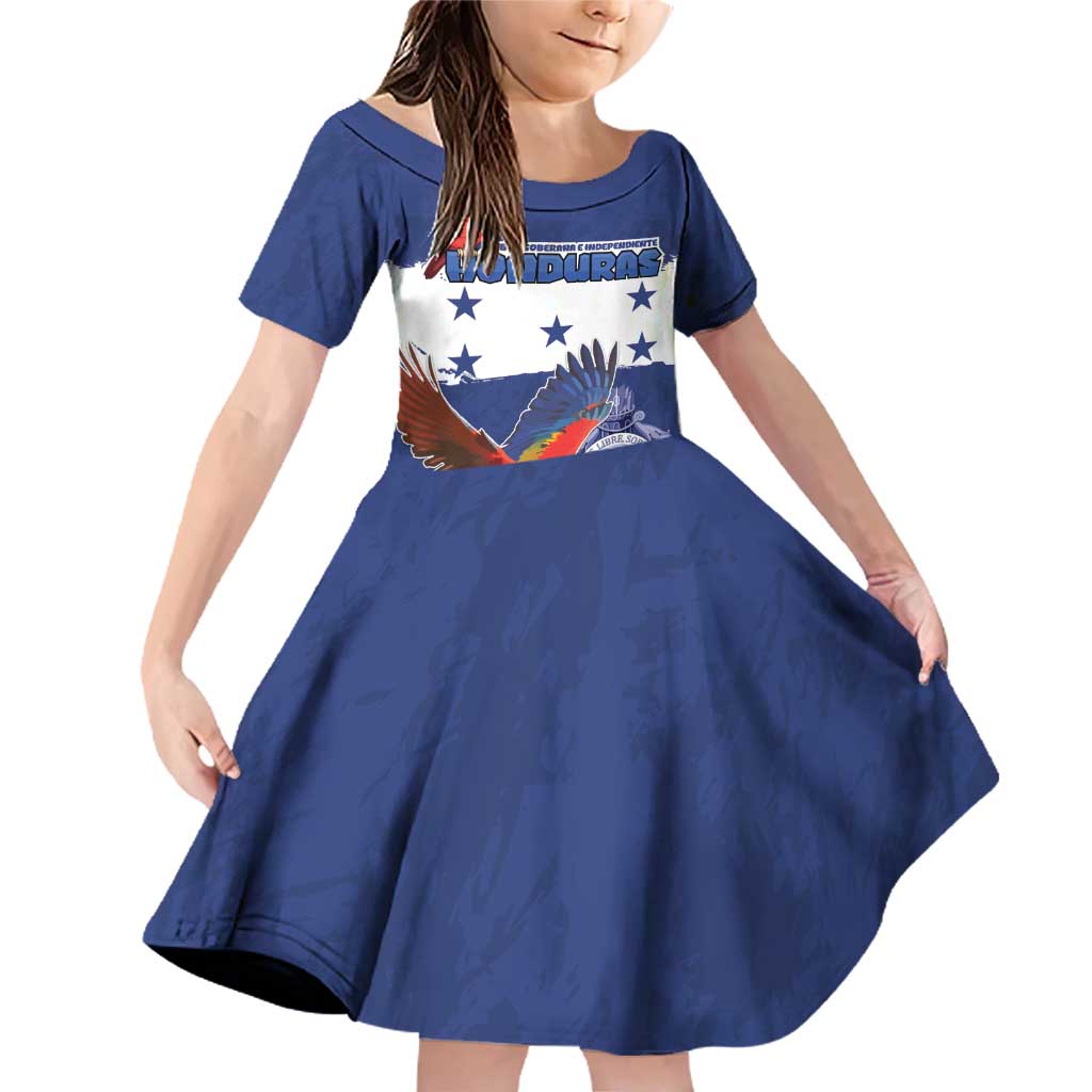 Honduras Independence Day Family Matching Off Shoulder Short Dress and Hawaiian Shirt Scarlet Macaw Flag Style - Wonder Print Shop