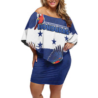 Honduras Independence Day Family Matching Off Shoulder Short Dress and Hawaiian Shirt Scarlet Macaw Flag Style - Wonder Print Shop