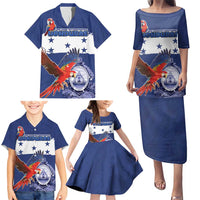 Honduras Independence Day Family Matching Puletasi and Hawaiian Shirt Scarlet Macaw Flag Style - Wonder Print Shop