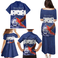Honduras Independence Day Family Matching Puletasi and Hawaiian Shirt Scarlet Macaw Flag Style - Wonder Print Shop
