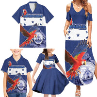 Honduras Independence Day Family Matching Summer Maxi Dress and Hawaiian Shirt Scarlet Macaw Flag Style - Wonder Print Shop