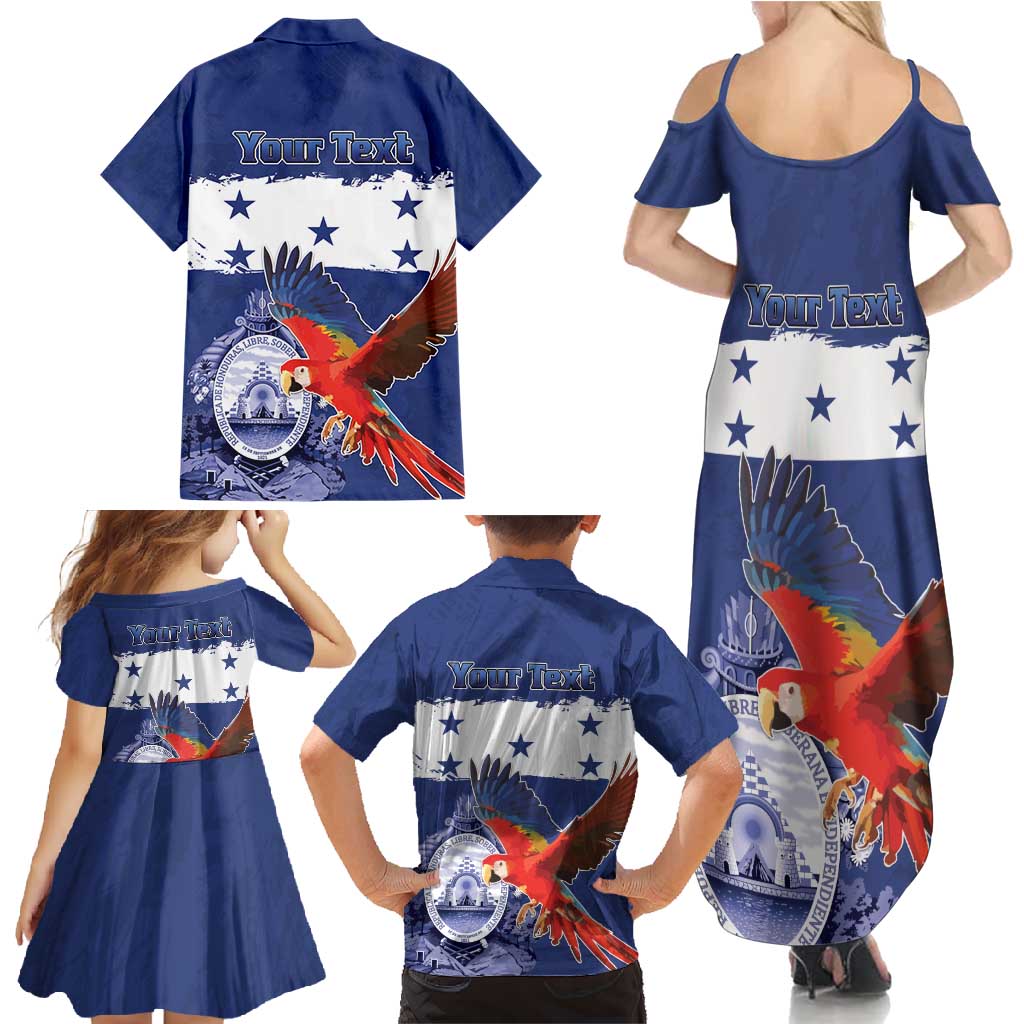 Honduras Independence Day Family Matching Summer Maxi Dress and Hawaiian Shirt Scarlet Macaw Flag Style - Wonder Print Shop