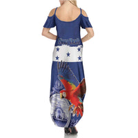 Honduras Independence Day Family Matching Summer Maxi Dress and Hawaiian Shirt Scarlet Macaw Flag Style - Wonder Print Shop
