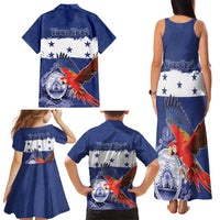 Honduras Independence Day Family Matching Tank Maxi Dress and Hawaiian Shirt Scarlet Macaw Flag Style - Wonder Print Shop