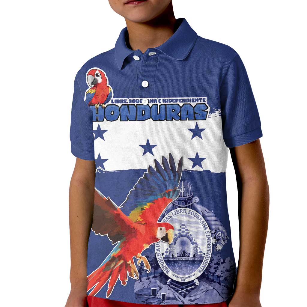 Honduras Independence Day Kid Polo Shirt Scarlet Macaw Flag Style - Wonder Print Shop