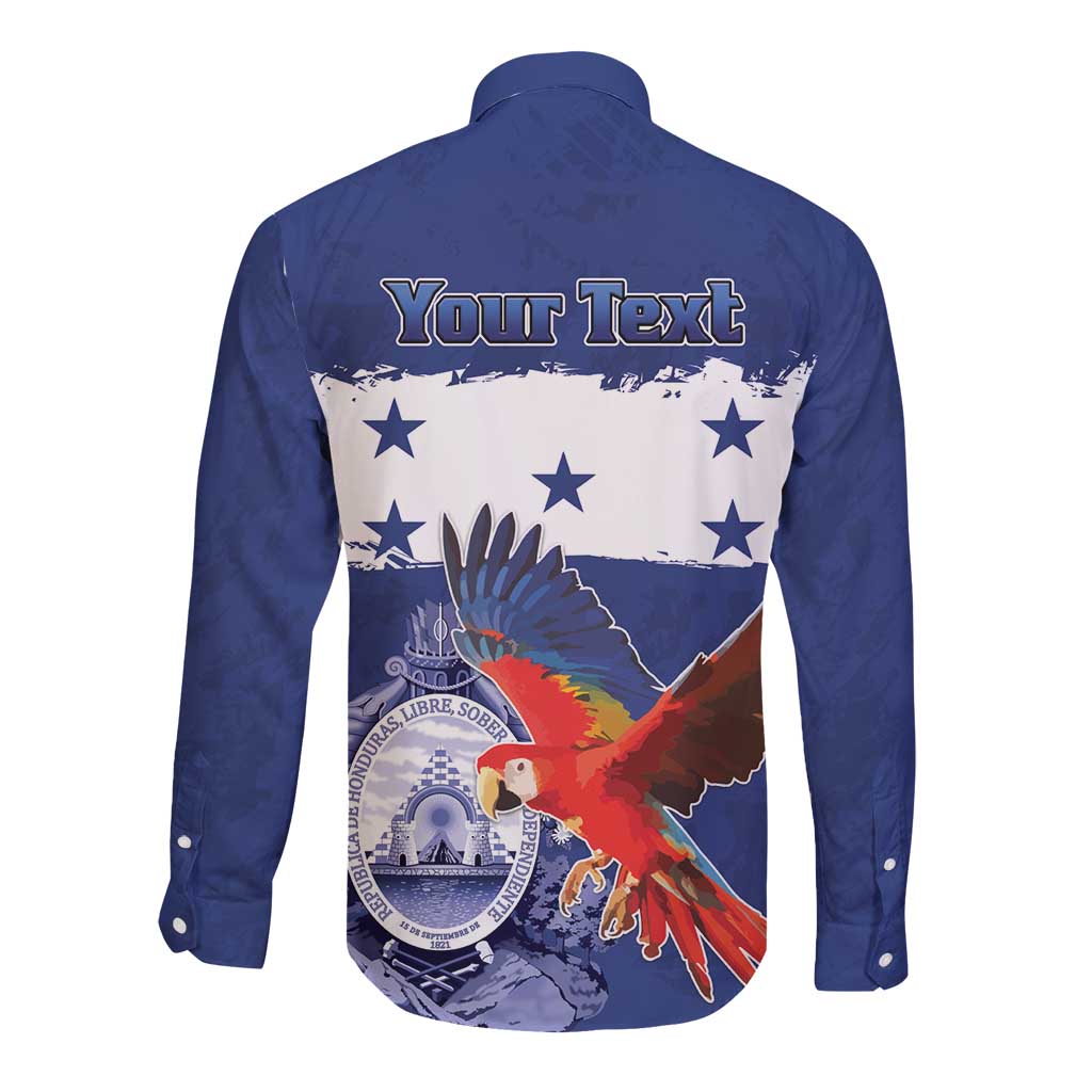 Honduras Independence Day Long Sleeve Button Shirt Scarlet Macaw Flag Style - Wonder Print Shop