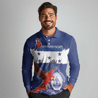 Honduras Independence Day Long Sleeve Polo Shirt Scarlet Macaw Flag Style - Wonder Print Shop
