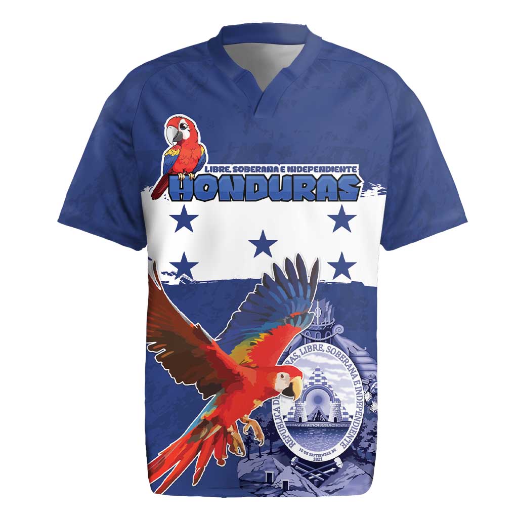 Honduras Independence Day Rugby Jersey Scarlet Macaw Flag Style - Wonder Print Shop