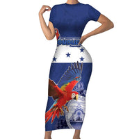 Honduras Independence Day Short Sleeve Bodycon Dress Scarlet Macaw Flag Style - Wonder Print Shop