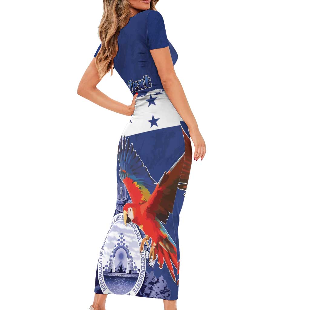 Honduras Independence Day Short Sleeve Bodycon Dress Scarlet Macaw Flag Style - Wonder Print Shop