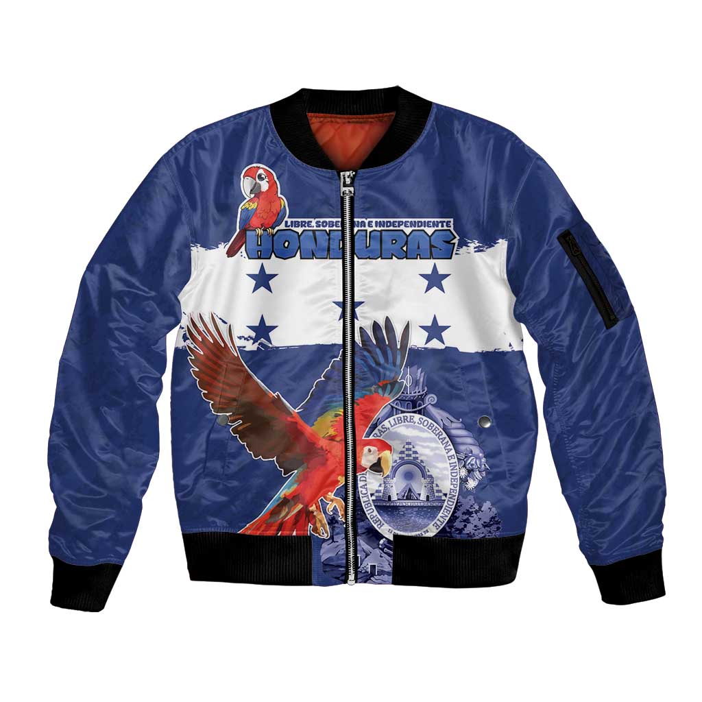 Honduras Independence Day Sleeve Zip Bomber Jacket Scarlet Macaw Flag Style - Wonder Print Shop