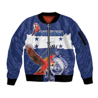 Honduras Independence Day Sleeve Zip Bomber Jacket Scarlet Macaw Flag Style - Wonder Print Shop