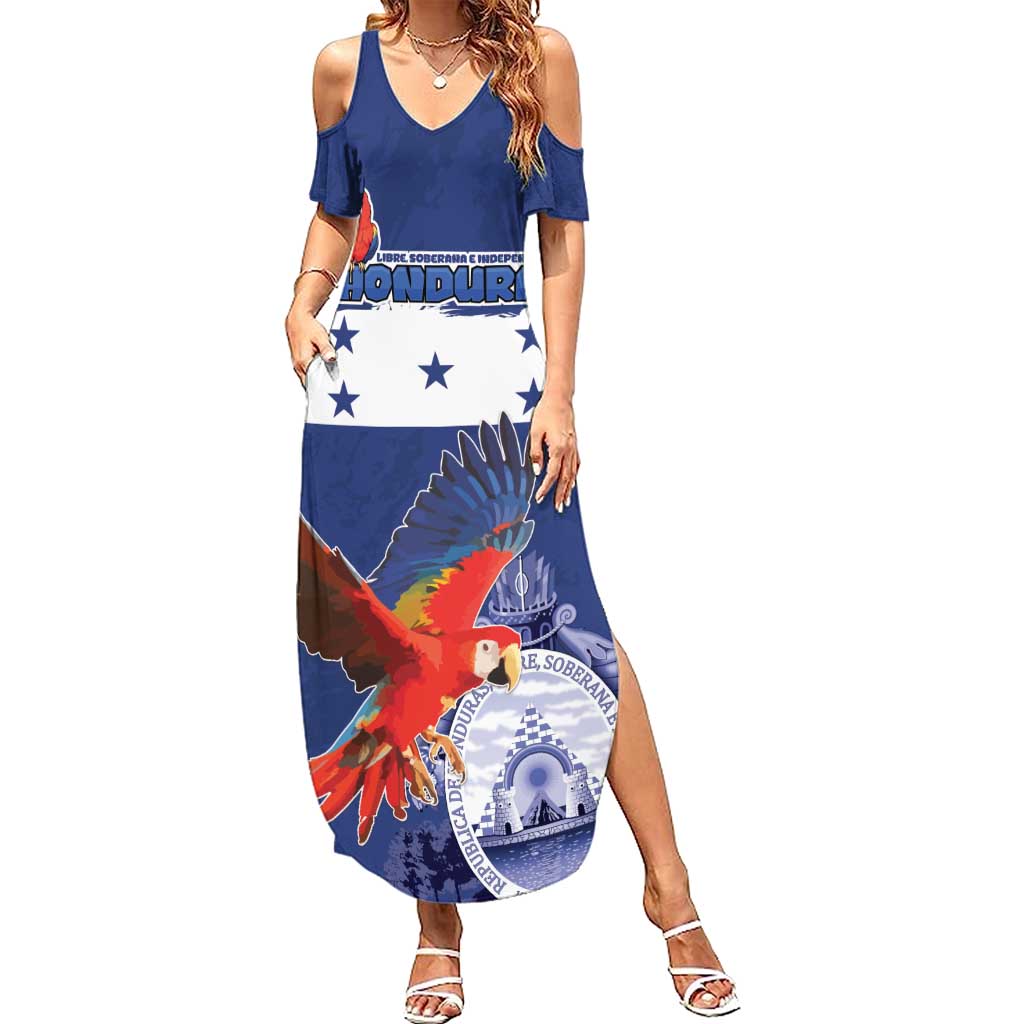 Honduras Independence Day Summer Maxi Dress Scarlet Macaw Flag Style - Wonder Print Shop