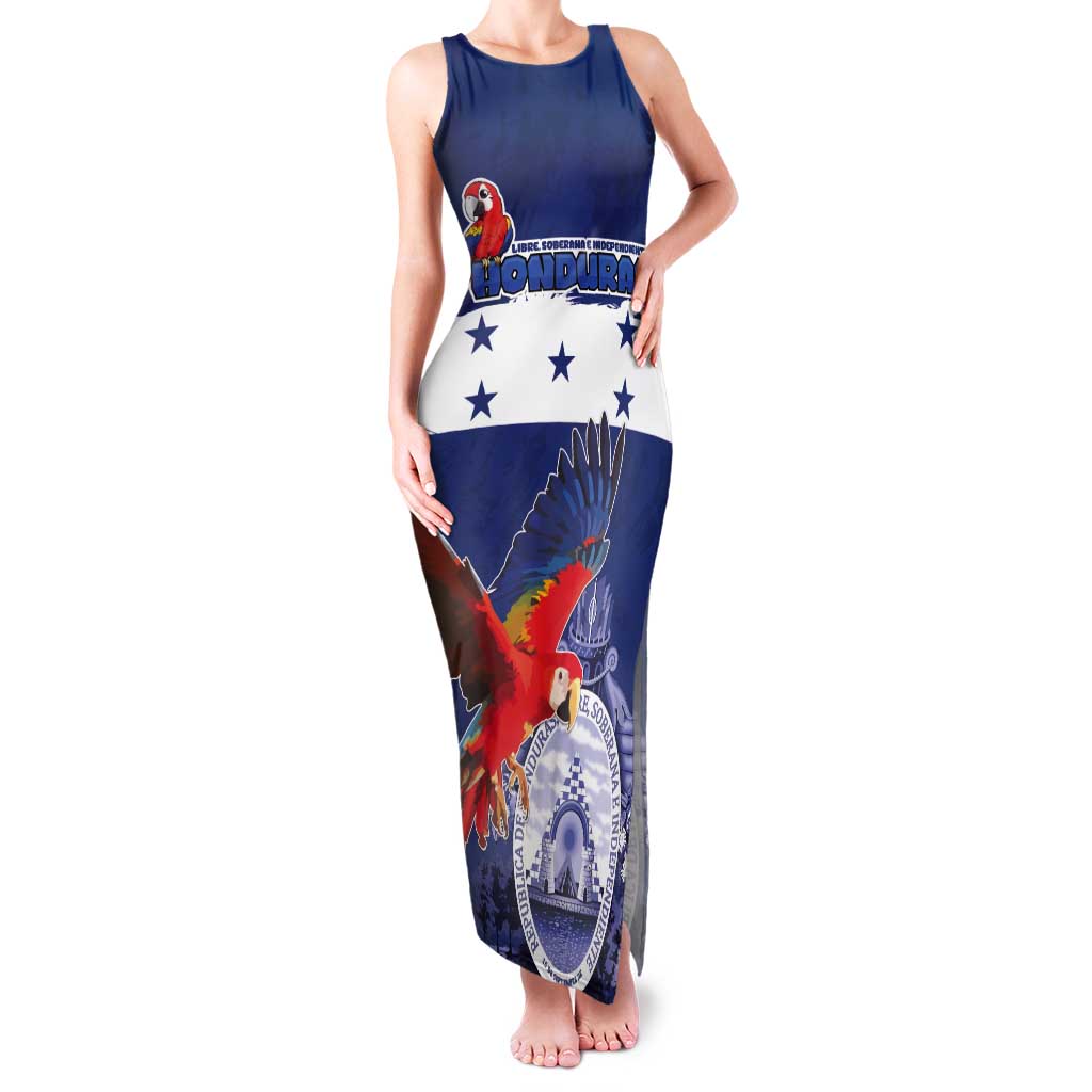 Honduras Independence Day Tank Maxi Dress Scarlet Macaw Flag Style - Wonder Print Shop