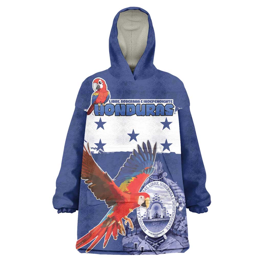 Honduras Independence Day Wearable Blanket Hoodie Scarlet Macaw Flag Style - Wonder Print Shop