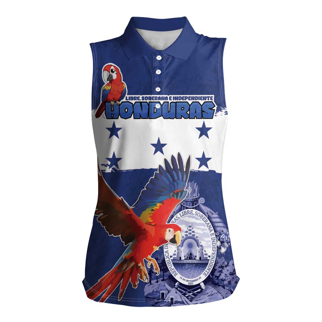 Honduras Independence Day Women Sleeveless Polo Shirt Scarlet Macaw Flag Style - Wonder Print Shop