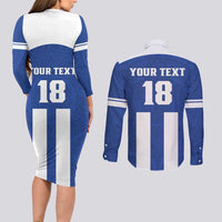 Custom Honduras Football Couples Matching Long Sleeve Bodycon Dress and Long Sleeve Button Shirt La H Go Champion - Wonder Print Shop