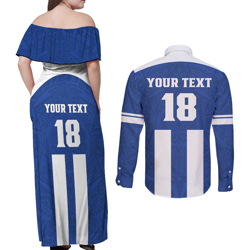 Custom Honduras Football Couples Matching Off Shoulder Maxi Dress and Long Sleeve Button Shirt La H Go Champion - Wonder Print Shop