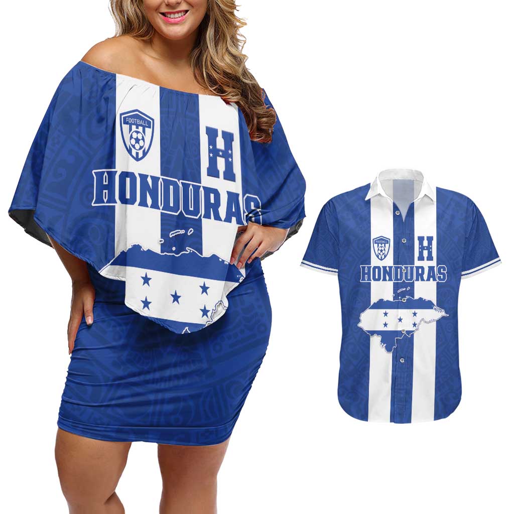 Custom Honduras Football Couples Matching Off Shoulder Short Dress and Hawaiian Shirt La H Go Champion - Wonder Print Shop