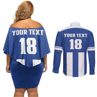 Custom Honduras Football Couples Matching Off Shoulder Short Dress and Long Sleeve Button Shirt La H Go Champion - Wonder Print Shop