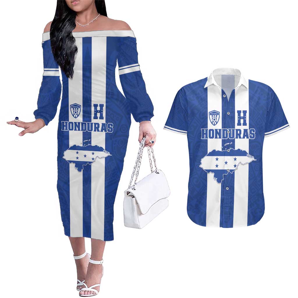 Custom Honduras Football Couples Matching Off The Shoulder Long Sleeve Dress and Hawaiian Shirt La H Go Champion - Wonder Print Shop
