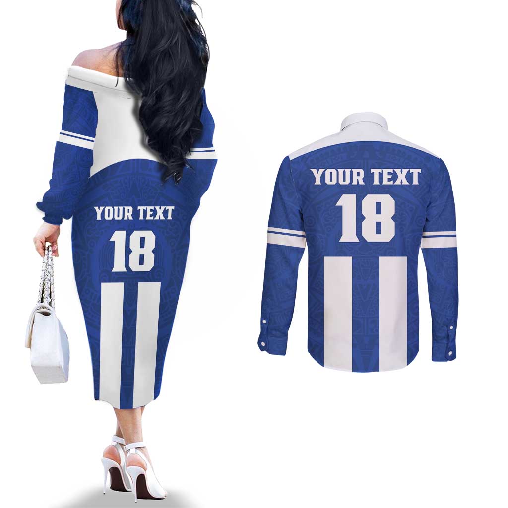 Custom Honduras Football Couples Matching Off The Shoulder Long Sleeve Dress and Long Sleeve Button Shirt La H Go Champion - Wonder Print Shop