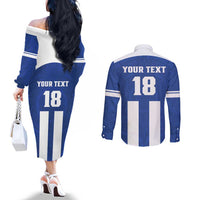 Custom Honduras Football Couples Matching Off The Shoulder Long Sleeve Dress and Long Sleeve Button Shirt La H Go Champion - Wonder Print Shop