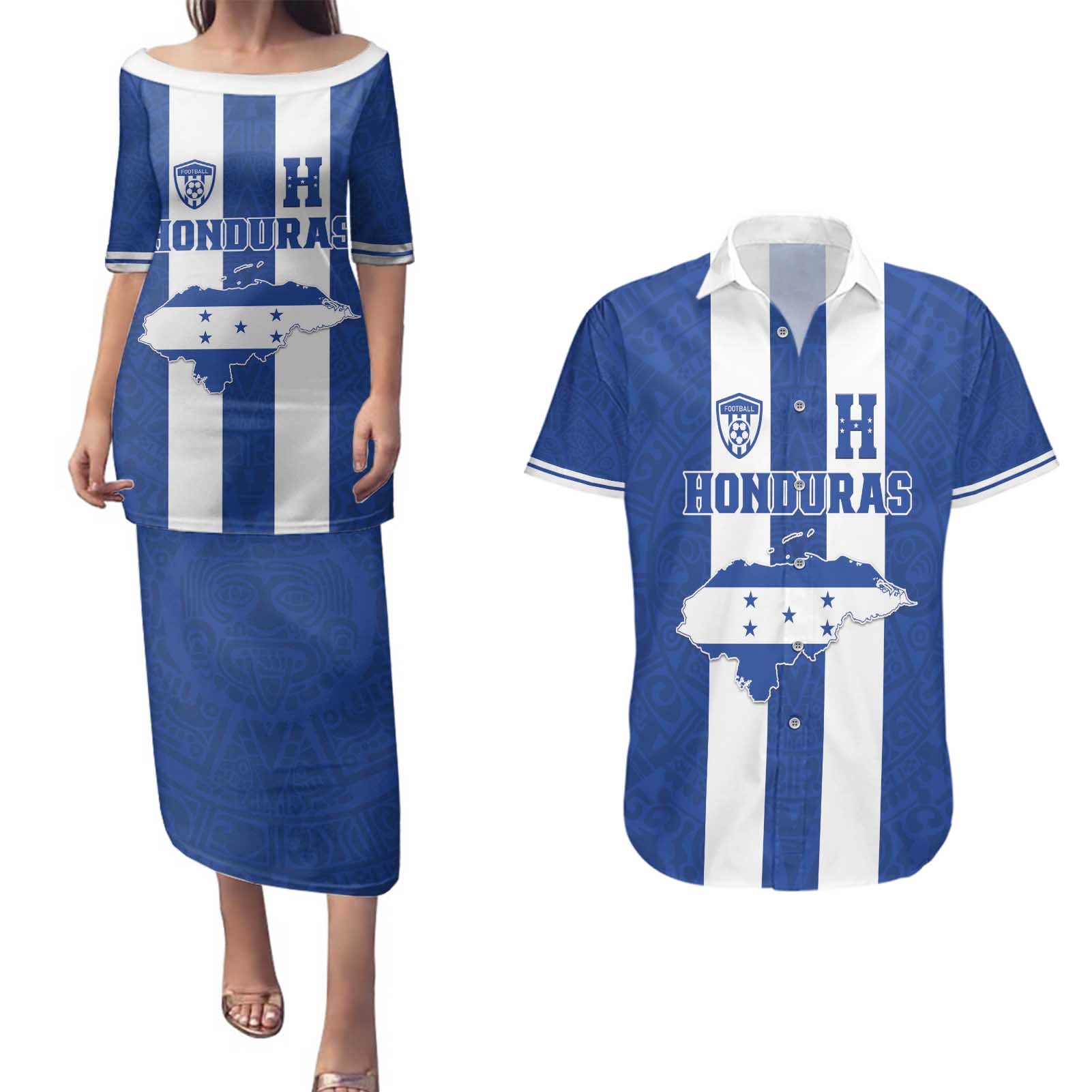 Custom Honduras Football Couples Matching Puletasi and Hawaiian Shirt La H Go Champion - Wonder Print Shop