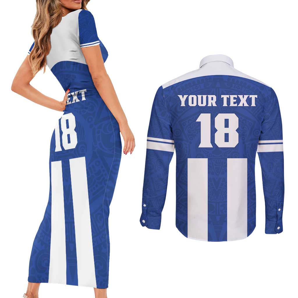 Custom Honduras Football Couples Matching Short Sleeve Bodycon Dress and Long Sleeve Button Shirt La H Go Champion - Wonder Print Shop