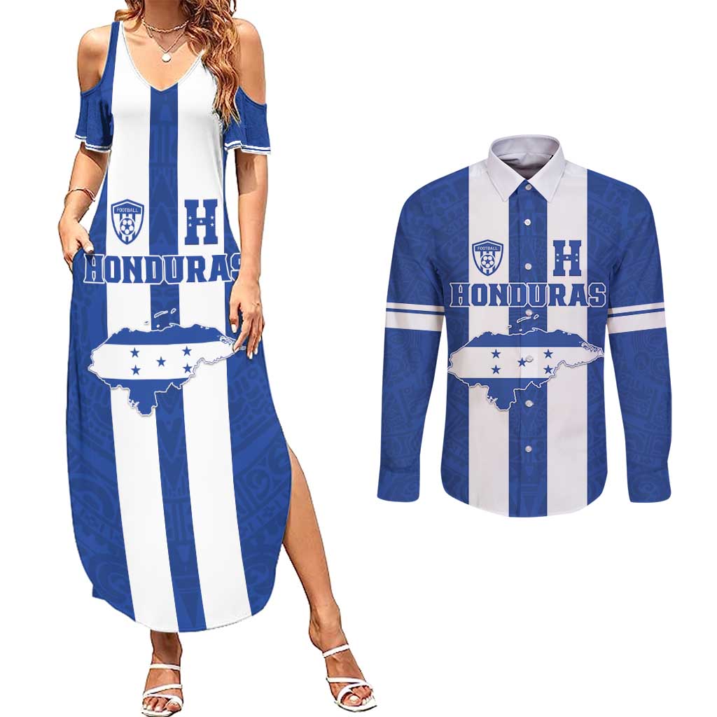 Custom Honduras Football Couples Matching Summer Maxi Dress and Long Sleeve Button Shirt La H Go Champion - Wonder Print Shop