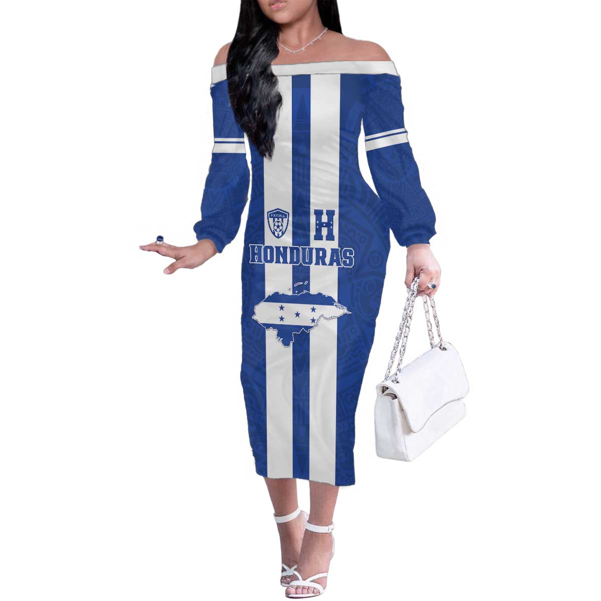 Custom Honduras Football Family Matching Off The Shoulder Long Sleeve Dress and Hawaiian Shirt La H Go Champion - Wonder Print Shop