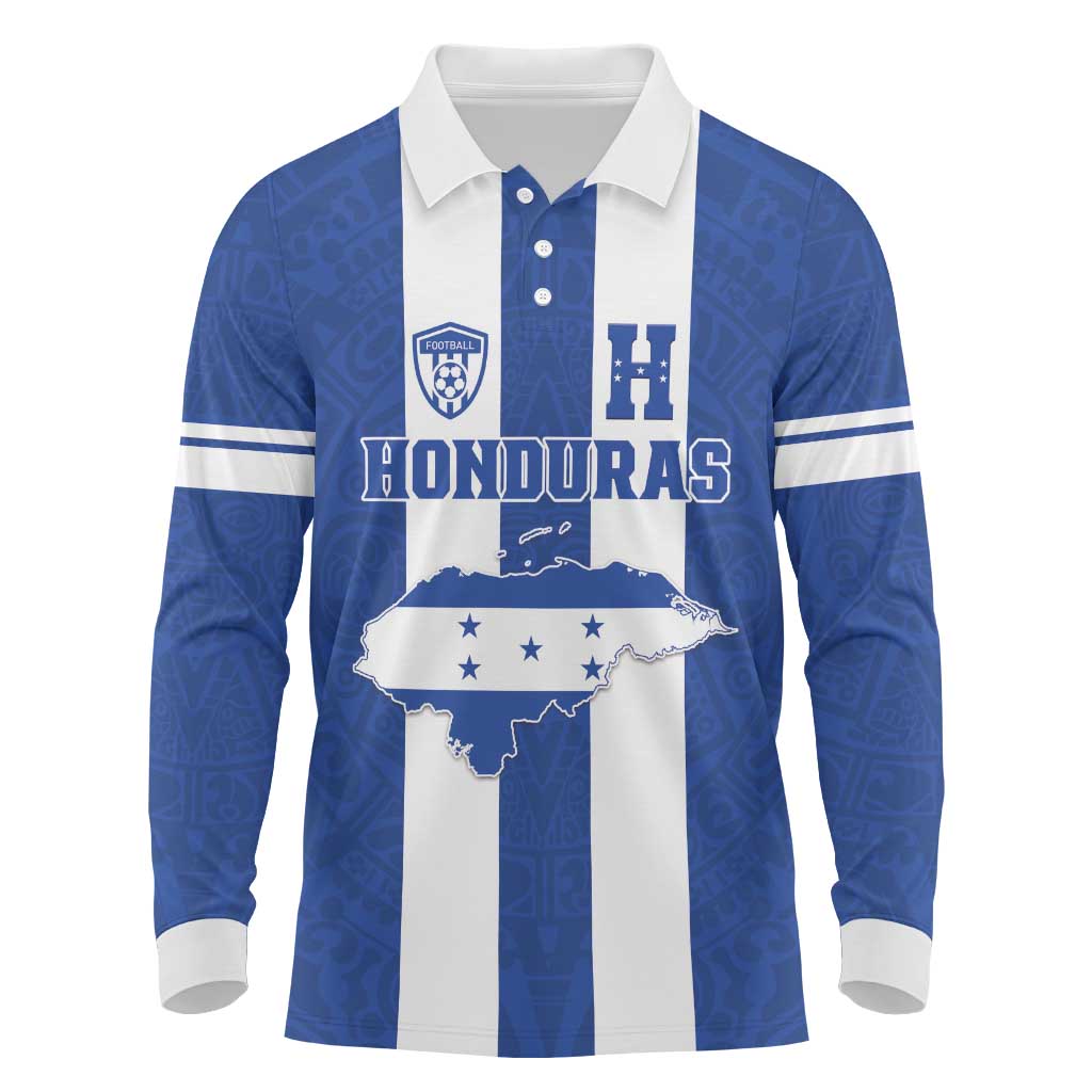 Custom Honduras Football Long Sleeve Polo Shirt La H Go Champion - Wonder Print Shop