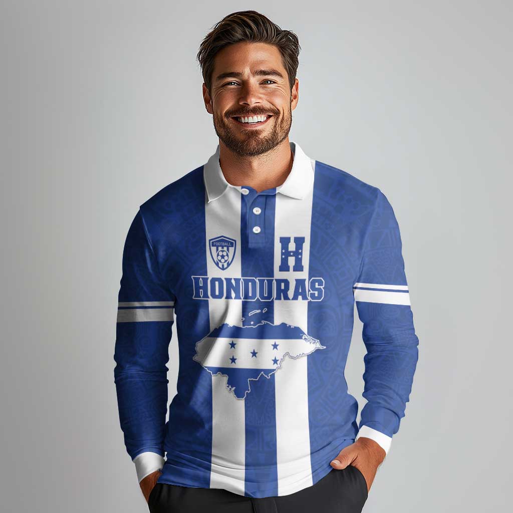 Custom Honduras Football Long Sleeve Polo Shirt La H Go Champion - Wonder Print Shop