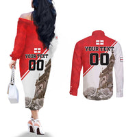Custom England Rose Couples Matching Off The Shoulder Long Sleeve Dress and Long Sleeve Button Shirt With Big Ben