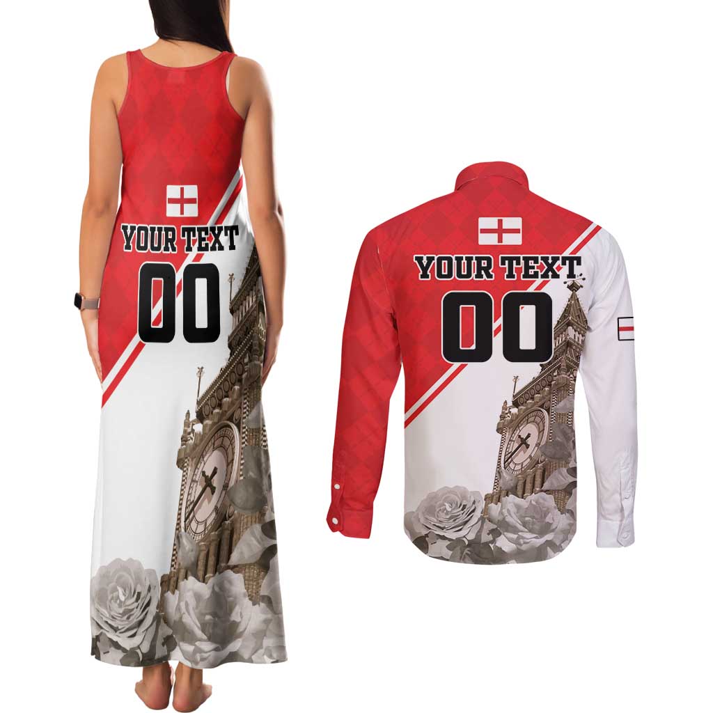 Custom England Rose Couples Matching Tank Maxi Dress and Long Sleeve Button Shirt With Big Ben - Wonder Print Shop