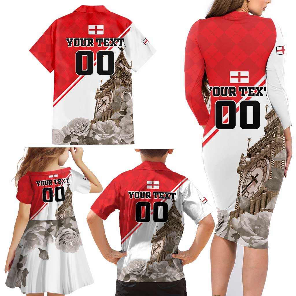 Custom England Rose Family Matching Long Sleeve Bodycon Dress and Hawaiian Shirt With Big Ben - Wonder Print Shop