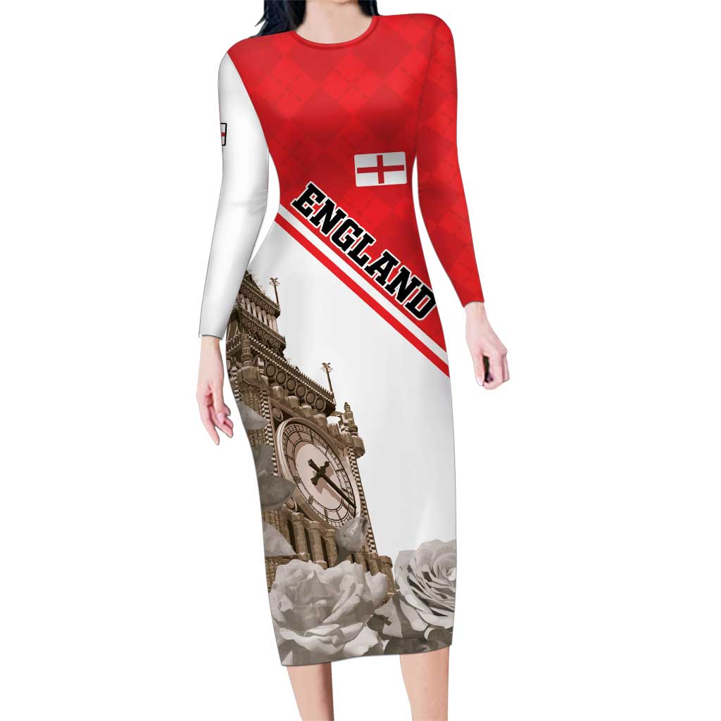 Custom England Rose Family Matching Long Sleeve Bodycon Dress and Hawaiian Shirt With Big Ben - Wonder Print Shop