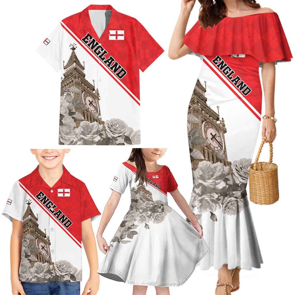 Custom England Rose Family Matching Mermaid Dress and Hawaiian Shirt With Big Ben - Wonder Print Shop