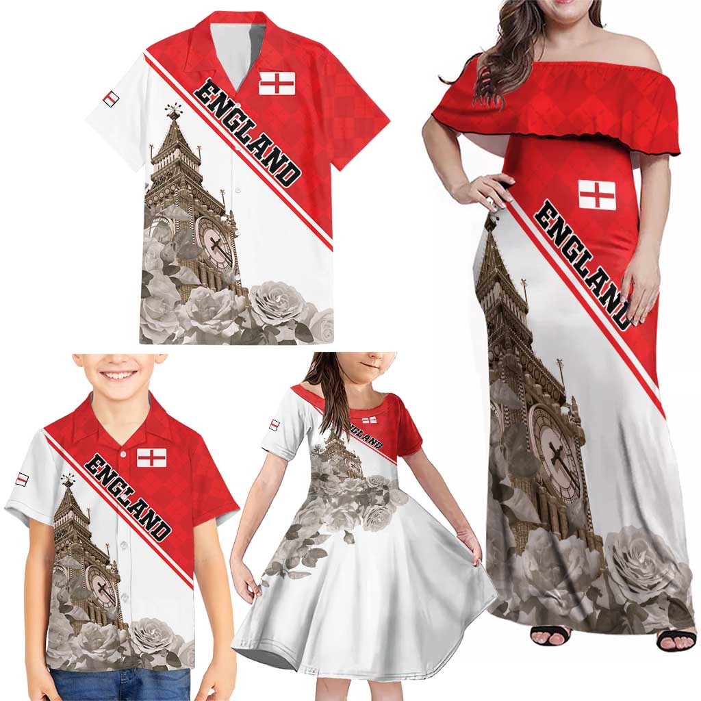Custom England Rose Family Matching Off Shoulder Maxi Dress and Hawaiian Shirt With Big Ben - Wonder Print Shop