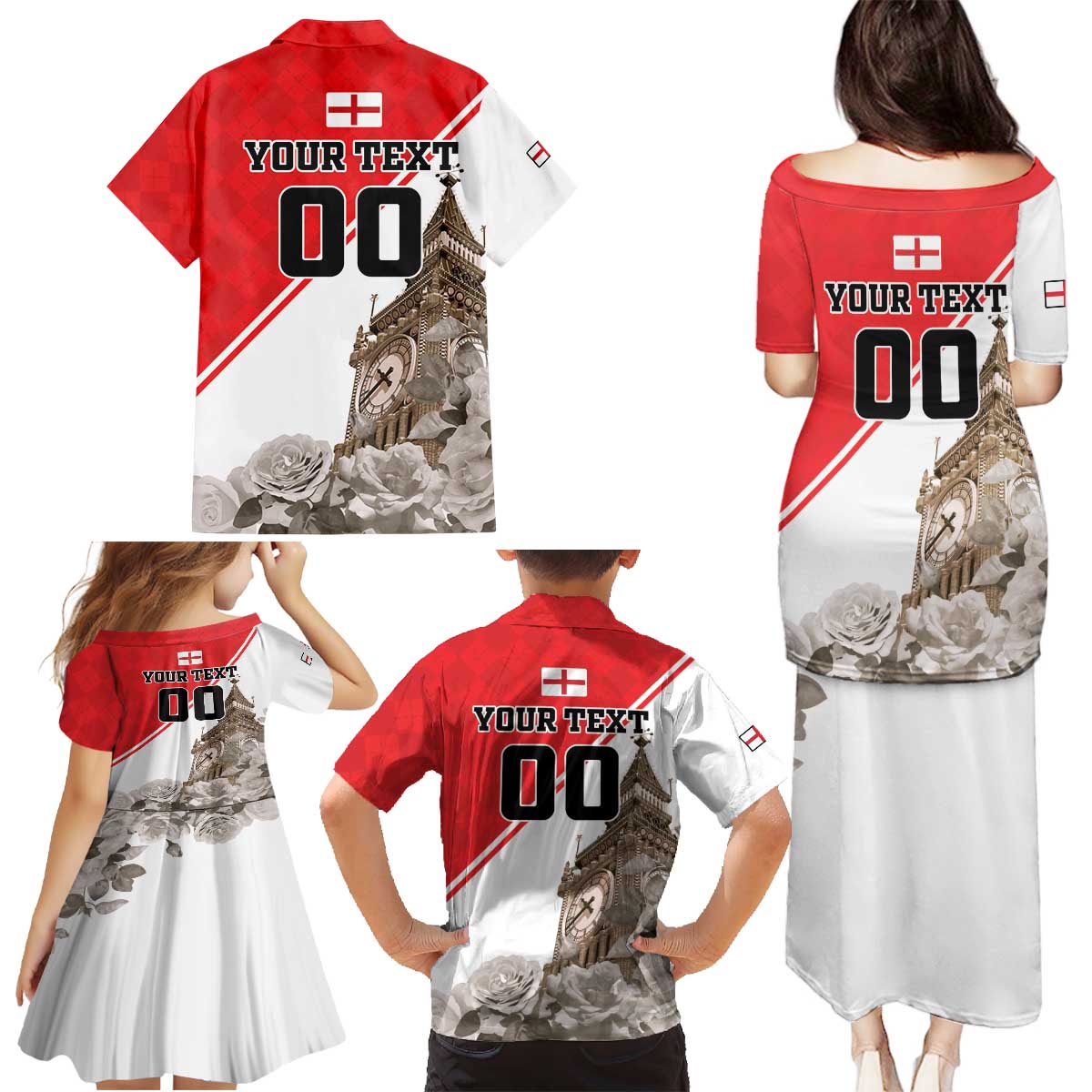 Custom England Rose Family Matching Puletasi and Hawaiian Shirt With Big Ben - Wonder Print Shop