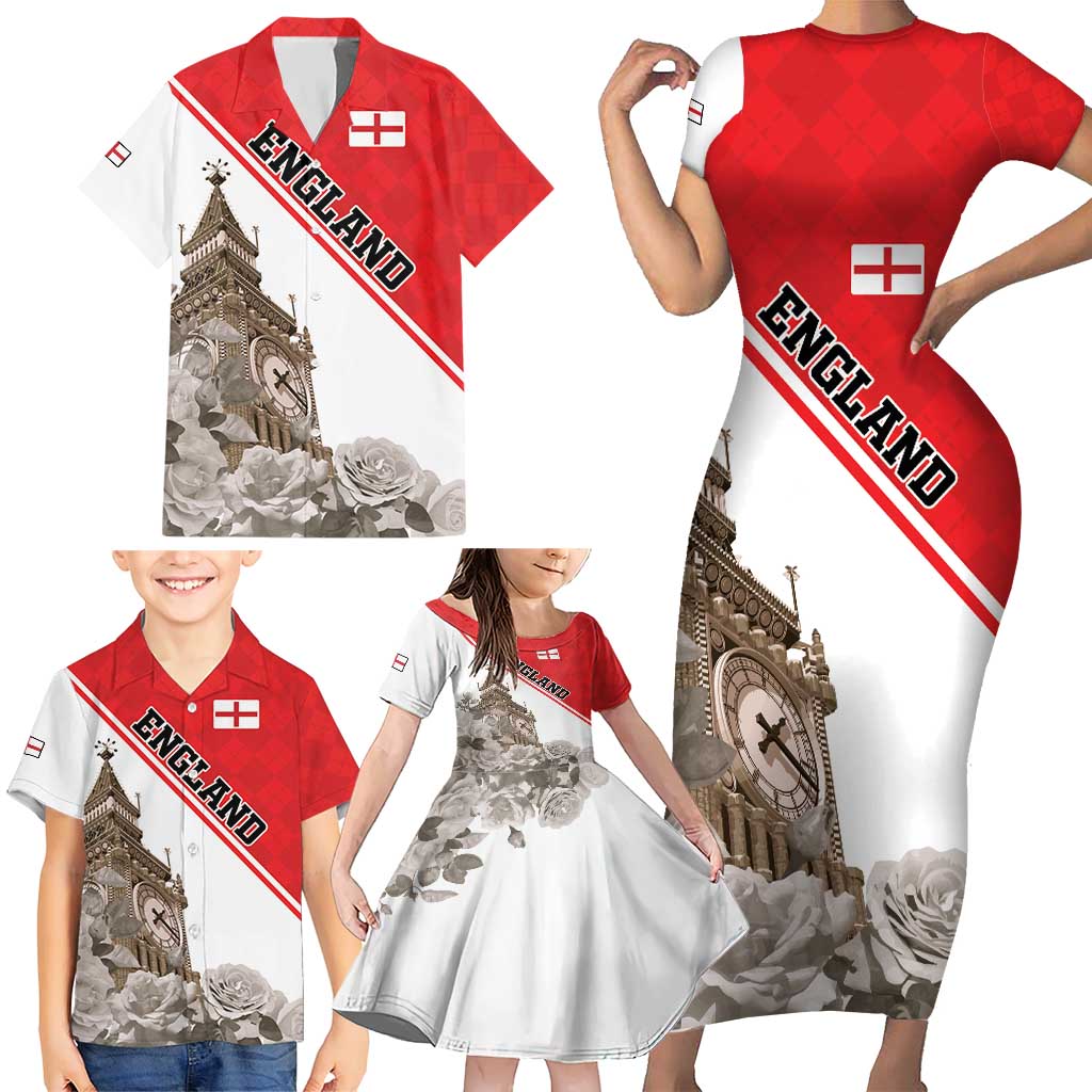 Custom England Rose Family Matching Short Sleeve Bodycon Dress and Hawaiian Shirt With Big Ben - Wonder Print Shop
